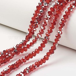Electroplate Transparent Glass Beads Strands, Half Silver Plated, Faceted, Rondelle, Red, 8x6mm, Hole: 1mm, about 72pcs/strand, 16.14 inch(41cm)