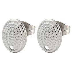 Accessoires de puces d'oreilles en 304 acier inoxydable, avec le trou, ovale, 10x7.5mm, Trou: 1.2mm, pin: 0.8 mm