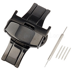 Kits de cierres de banda de reloj de diy, Incluye herramienta de reparación de relojes de acero inoxidable y pasadores de correa de reloj con barra de resorte de doble brida y cierres de despliegue, gunmetal y el color de acero inoxidable, cierre de despliegue: 41.5x23.5x10.5 mm, diámetro interior: 4.5x18.5 mm, 1 PC / Juego