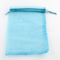 Organza Bags, with Sequins and Ribbons, Rectangle, Light Blue, 25x18cm