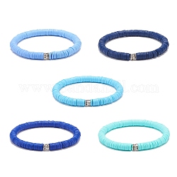 Set di braccialetti elasticizzati heishi surfer fatti a mano in argilla polimerica 5 pz 5 colori, gioielli preppy per le donne, blu, diametro interno: 2-1/8 pollice (5.4 cm), 1pc / color