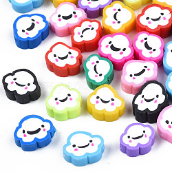 Handmade Polymer Clay Beads, Cloud with Smile, Mixed Color, 7~10x9~11.5x4~5mm, Hole: 1.8mm