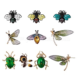 9 шт., набор эмалевых булавок из смешанных насекомых в 9 стилях, роскошные броши со стразами из сплава для женщин и девочек, разноцветные, 25~47x29~60x2~11 мм, 1шт / стиль