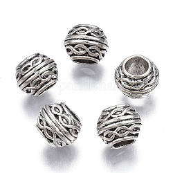 Perles européennes en alliage de zinc de style tibétain, Perles avec un grand trou   , sans plomb et sans cadmium, rondelle, argent antique, 10x8mm, Trou: 5mm, environ 570 pcs/1000 g