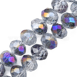 Transparent Crackle Electroplate Glass Beads Strands, Half Plated, Faceted, Abacus, Indigo, 8x6.5mm, Hole: 1.4mm, about 65pcs/strand, 16.34 inch(41.5cm)