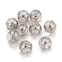 Messing Micro Pave klare Zirkonia Perlen, Großloch perlen, Cadmiumfrei und Nickel frei und Bleifrei, Runde, Platin Farbe, 11.5 mm, Bohrung: 4.5 mm