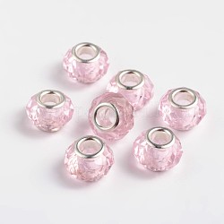 Perline di vetro europeo , perline con foro grande, roso, nucleo in ottone color argento, circa 14 mm di larghezza, 9 mm di lunghezza, Foro: 5 mm