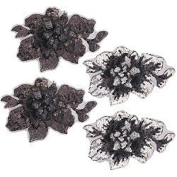 Gorgecraft 4 Stück Faser-Spitzen-Stickerei-Nähapplikationen im 2-Stil, Ornament Zubehör, 3 d Blume, Mischfarbe, 105x156x2.5 mm, 2pcs / style