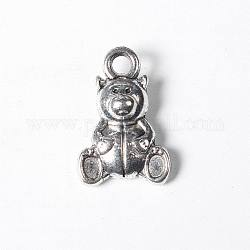 Vintage Look Antique Silver Tone Zinc Alloy Bear Pendants, Lead Free, Size: about 16mm long, 10mm wide, 5mm thick, hole: 2mm