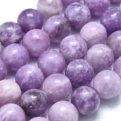 Lepidolita natural / hebras de perlas de piedra de mica púrpura, redondo, 8~8.5mm, agujero: 0.8 mm, aproximamente 48 pcs / cadena, 15.35 pulgada (39 cm)