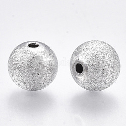 Perles acryliques plaquées, texturé, ronde, couleur d'argent, 10x9mm, Trou: 2mm, environ 940 pcs/500 g