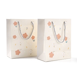 Rettangolo con sacchetti di carta a motivo floreale, con maniglie, per sacchetti regalo e shopping bag, beige, 24.5x19.5x9.7cm, piega: 24.5x19.5x0.4 cm, 12pcs/scatola