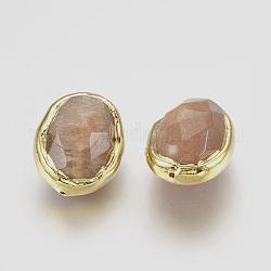 Perles de pierre de soleil naturelles, bord plaqué or, facette, ovale, 20~23x15.5~18.5x12~14.5mm, Trou: 1mm