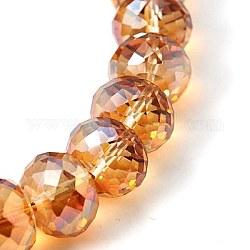 Electorplated Glass Beads, Rainbow Plated, Faceted, Rondelle, Orange Red, 16x10mm