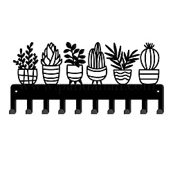 Pflanzenmuster aus Eisen an der Wand befestigte Hakenaufhänger, Dekoratives Organizer-Rack mit 10 Haken und Schrauben, für Tasche Kleidung Schlüsselhalter, Schwarz, 115x250 mm