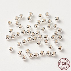 925 Sterling Silver Beads, Round, Silver, 2x2mm, Hole: 0.5mm