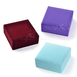 Cajas cuadradas de pulseras de terciopelo, de regalo cajas, patrón de flores, color mezclado, 10.1x10x4.3 cm