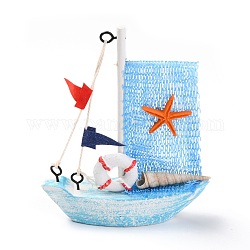 Mediterranean Style Natural Wood Display Decorations, with Natural Shell, Sailboat, Light Sky Blue, 110x31x140mm