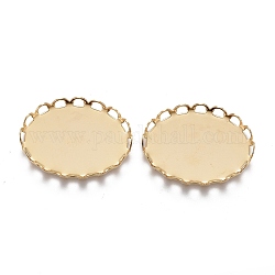 304 Stainless Steel Cabochon Settings, Lace Edge Bezel Cups, Oval, Golden, Tray: 18x13mm, 19x14x2.5mm