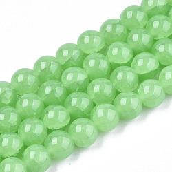 Imitation de perles de verre de jade, crépitement, teints et chauffée, ronde, vert clair, 8x7.5mm, Trou: 1.5mm, Environ 51~52 pcs/chapelet, 15.35~15.55 pouce (39~39.5 cm)