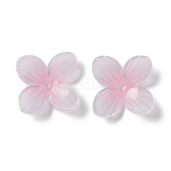 Tapas de abalorios de resina opaca, 4-pétalo, flor, rosa, 15.5x15x4mm, agujero: 1.2 mm