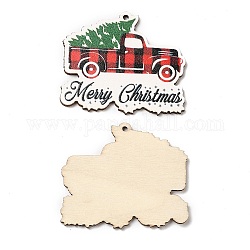 Большие деревянные подвески с рождественским принтом на одно лицо, подвески на грузовик с елкой, красные, 46.5x55x2.5 мм, отверстие : 2 мм