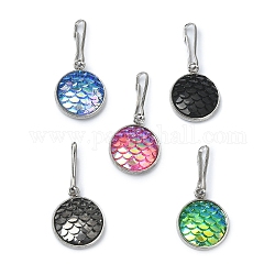 Resin Flat Round with Mermaid Fish Scale Keychin, with Iron Keychain Clasp Findings, Mixed Color, 2.7cm