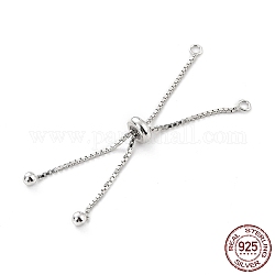 925 Sterling Silver Box Chain with Stop Beads and Loops, Slider Bracelet Making, for Bracelet Making, Silver, 106mm, Hole: 1.8mm