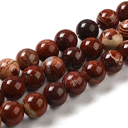 Brins de perles de jaspe en peau de serpent rouge naturel, ronde, 8~8.5mm, Trou: 1.2mm, Environ 45 pcs/chapelet, 14.96'' (38 cm)