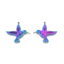 Placage ionique (ip) 201 pendentifs en acier inoxydable, oiseaux, couleur arc en ciel, 27.5x30.5x1.5mm, Trou: 1.2mm