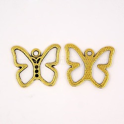 Pendente in lega stile tibetano,  piombo e cadmio libero, farfalla, oro antico, 16x19x1.8mm, Foro: 1 mm