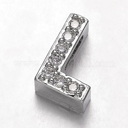 Platiniert messing micro pave zirkonia brief dia charme, letter.l, 9.5x6x4.5 mm, Bohrung: 4.5x1.5 mm