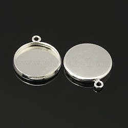 Brass Pendant Cabochon Settings, Plain Edge Bezel Cups, Setting for Cabochon, Silver, Tray: 20mm, 25x22x2mm, Hole: 1.5mm