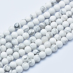 Chapelets de perles en howlite naturelle, ronde, 6mm, Trou: 1mm, Environ 62 pcs/chapelet, 15.7 pouce (40 cm)