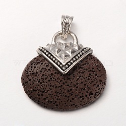 Antique Silver Alloy Synthetic Lava Rock Oval Pendants, Dyed, Coconut Brown, 39x40x13mm, Hole: 7x4mm