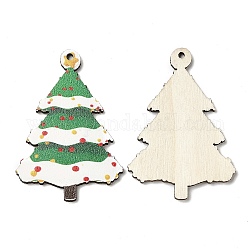 Grandi pendenti in legno stampato natalizio a faccia singola, ciondoli dell'albero di natale, verde, 54.5x38x2.5mm, Foro: 2 mm