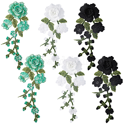Gorgecraft 6 pièces 3 couleurs polyester broderie couture ornements, accessoires de costumes de bricolage, fleur, couleur mixte, 305x105x5.5mm, 2 pcs / couleur
