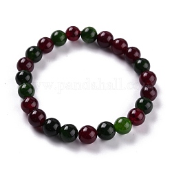 Cuentas de jade natural teñidas pulseras elásticas, redondo, de color rojo oscuro, diámetro interior: 2-1/4 pulgada (5.7 cm), grano: 8~8.5 mm