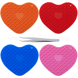 GORGECRAFT 4 Colors Silicone Doming Mat Heart-Shaped Trivet Mat Hot Plate Holder Heat Resistant Synthetic Rubber Pads Kitchen Tool with Tweezer for DIY Jewelry Making Epoxy Resin Crafts Supplies