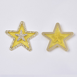 Ciondoli in resina epossidica, con strass e castone aperto in lega placcata oro chiaro, stella, cirstallo, giallo, 42x44x4mm, Foro: 1.5 mm