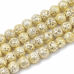 Electroplated Natural Lava Rock Beads Strands, Round, Bumpy, Light Khaki, 6~6.5mm, Hole: 1mm, about 63pcs/strand, 15.5 inch