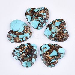 Assembled Natural Bronzite and Synthetic Turquoise Pendants, Heart, Sky Blue, 38.5~39.5x40~40.5x7~7.5mm, Hole: 1.4mm