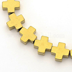 Electroplate Non-magnetic Synthetic Hematite Greek Cross Beads Strands, Golden Plated, 10x10x4mm, Hole: 1mm, about 39pcs/strand, 15.5 inch