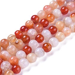 Brins de perles de cornaline naturelles craquelées, ronde, 10~12mm, Trou: 1.2mm, Environ 32~38 pcs/chapelet, 14.76~14.96 pouce (37.5~38 cm)