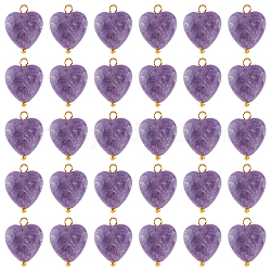 Superfindings 30 pz pendenti in pietra naturale a forma di cuore curativo ciondoli in pietra d'amore con anelli in ottone tono dorato pietra preziosa viola per creazione di gioielli collana fai da te, foro:1.5mm
