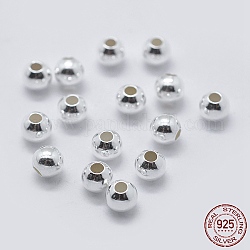 Argento sterling distanziatore perline, tondo, argento, 4mm, Foro: 1~1.3 mm