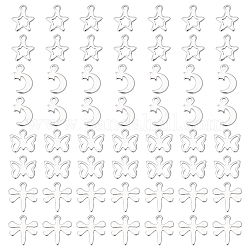 DICOSMETIC 80Pcs 4 Styles Tiny Silver Charms Stainless Steel Butterfly/Moon and Star/Dragonfly/Moon Charms Hollow Pendant Bracelet Necklace Earrings Jewellery Making, Hole: 1~1.5mm