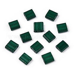 2-Loch-Backfarbe Glasperlen, Rechteck, dunkelgrün, 5x4.5~5.5x2~2.5 mm, Bohrung: 0.5~0.8 mm