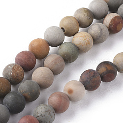 Chapelets de perles en jaspe d'océan naturelle, mat, ronde, 6mm, Trou: 0.8mm, Environ 64 pcs/chapelet, 15.35 pouce (39 cm)