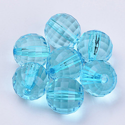 Perline acrilico trasparente, sfaccettato, tondo, cielo blu profondo, 20x19.5mm, Foro: 2.9 mm, circa 105pcs/500g